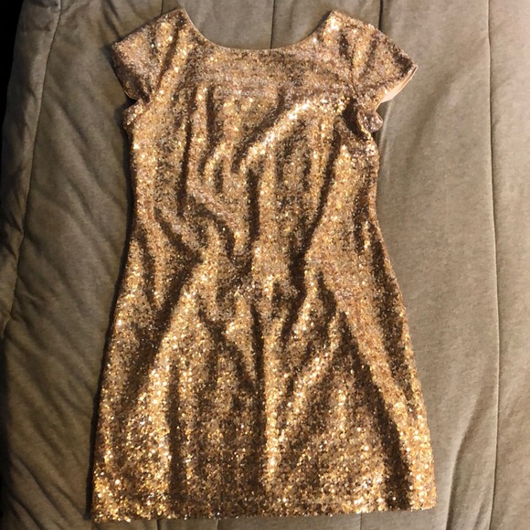 gold sequin dress white house black market Reagan Fitted Sequin Dress - Gold Metallic Treasure Box Sequin Knit – The  Islands main image 1